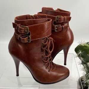 Joie stiletto spike heel leather lace up combat granny booties Size‎ 8